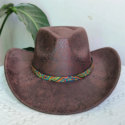 Faux Leather Western Cowboy Hats Men Women retro cowboy hats big brim cowgirl hat knight hat men chapeau ковбойская