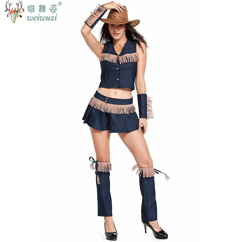 Costume de cow-boy sexy pour femme, tenue de soirée, de jeu de rôle, de cosplay, de cow-girl, de pionnier des prairies, de carnaval, d'Halloween