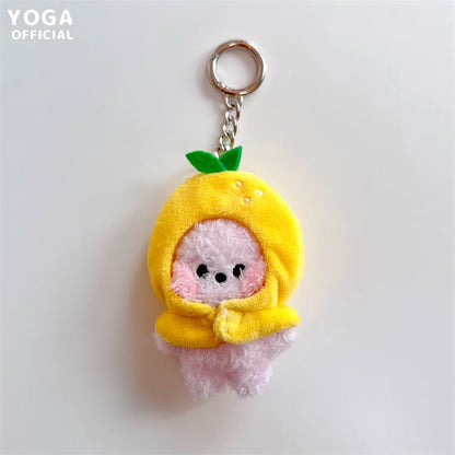 Anime BT21 Plush Pendant Cartoon Tata Koya Doll Keychain Cute Fruit Hood Series Key Chain Wholesale Girl Bag Pendant Gift