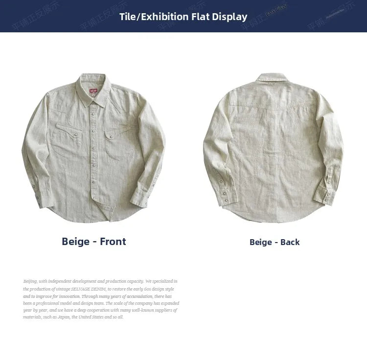 Western Sle Linen irt Men's Casual Long Sve Pure Color Loose Fit Classic Collar Button down Trendy Khaki irt