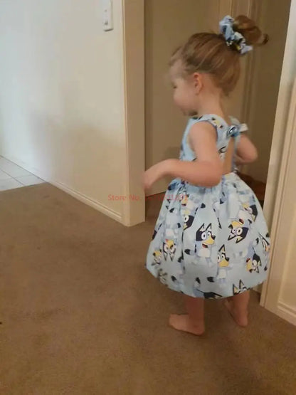 Robe d'été sans manches pour filles, motif animé, mignonne, imprimée, nœud, princesse, cadeau d'anniversaire, 90-130 cm