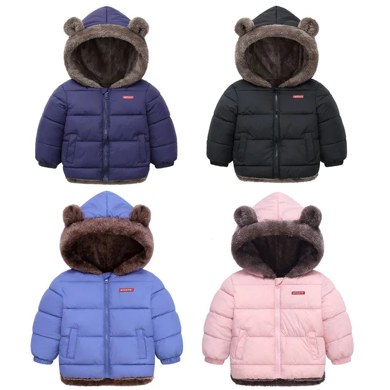 -30℃ Winter Lamb Wool Jackets Baby Girls Plus Velvet Thick Coats Children Hooded Cold Weather Outwear Boys Cotton Clothes 1-6Y