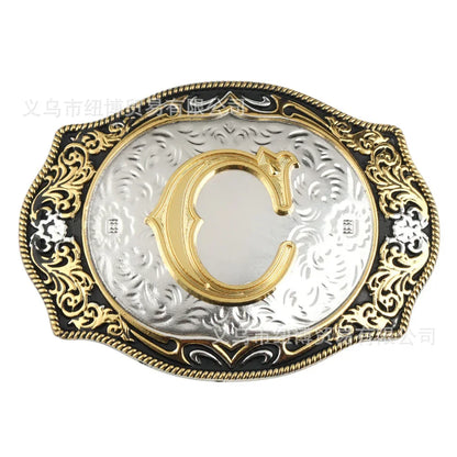 Boucle de ceinture avec lettres de A à Z, accessoires en alliage doré, style denim occidental