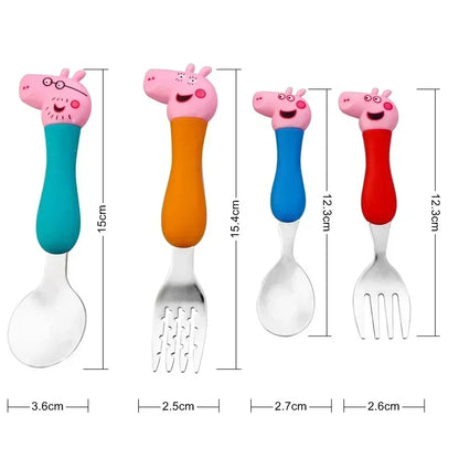 Peppa Pig Tableware Fork Spoon Action Doll Toy George Pig Dad Mom Cartoon Anime Pattern Party Toy Gifts for Boys and Girls