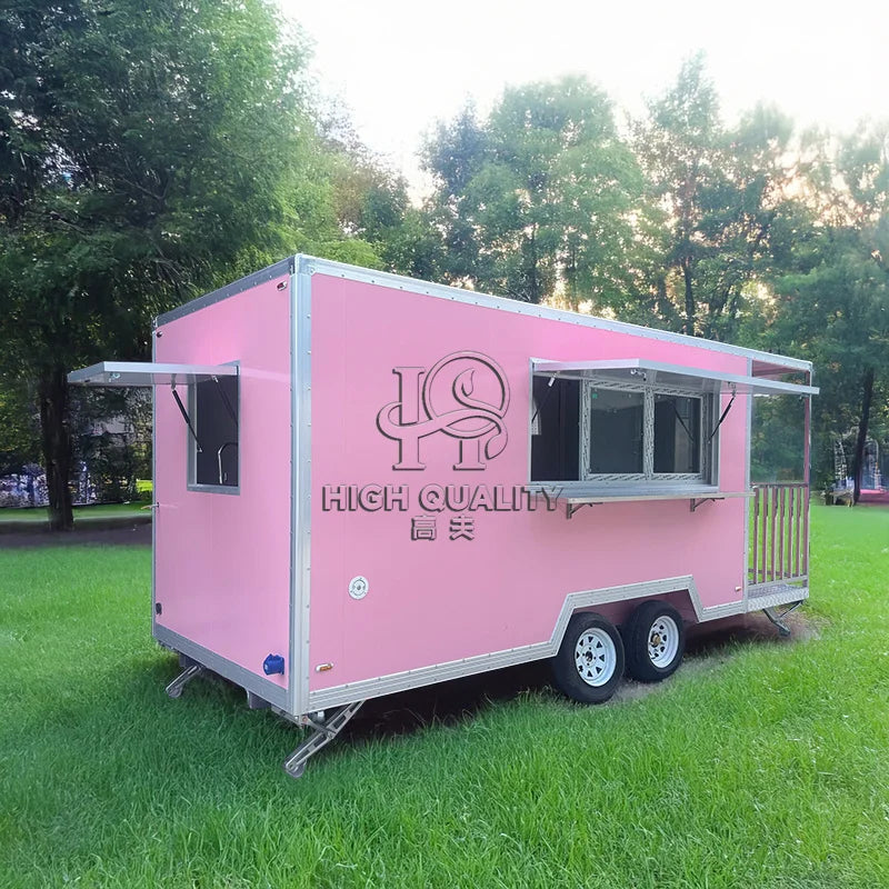 Pink Trailer for Sale New Food Truck Mobile Fast Food Cart Outdoor Kitchen Ice Cream Pizza Trailer Usa Standard