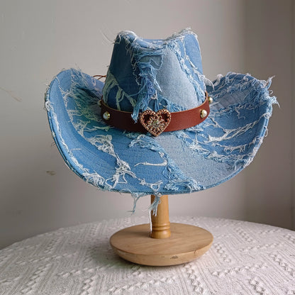 Chapeau de cowboy de style ethnique, tendance, chic, unisexe, couleur unie, avec décoration en forme de taureau, style western