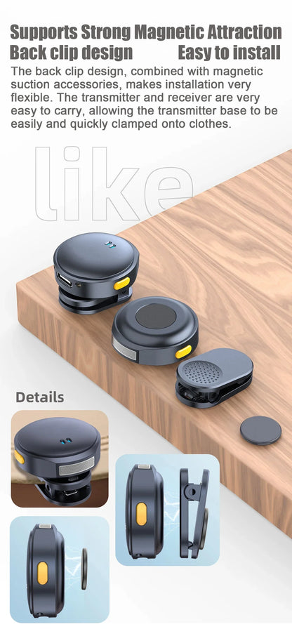 Microphone Lavalier 2.4GHz, sans fil, à aspiration magnétique, avec étui de chargement, pour enregistrement vidéo, Plug and Play