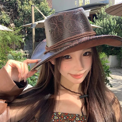Chapeau de Cowboy occidental de Style ethnique Vintage, chapeau de chevalier en Polyester à bord roulé, chapeau de Jazz de Cowgirl noir/marron, Cosplay