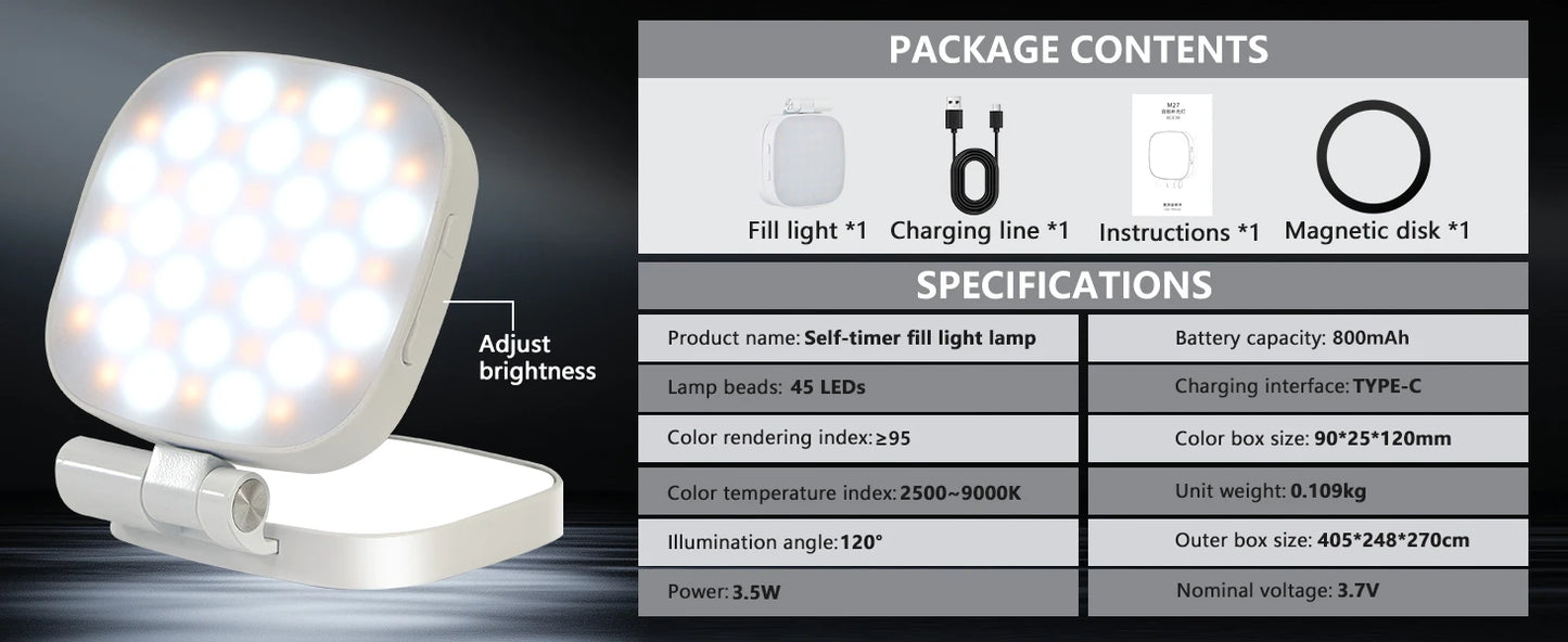 Magnetic Selfie Light, Phone Light Compatible with MagSafe IPhone,  360° LED Selfie Ring Fill Light with Mirror for Selfies/Vlog