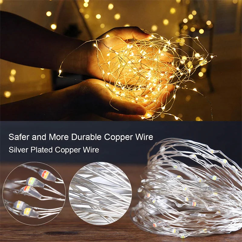 Guirxiété lumineuse LED dégradée USB, fil de cuivre, 20m, 200LED, guirxiété de lampe extérieure de vacances, arbre de Noël, décoration de fête de mariage