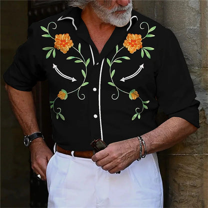 Chemise de style occidental pour hommes, motif d'instrument de musique, imprimé bouton à manches longues de rue, vêtements de sport de rue à la mode