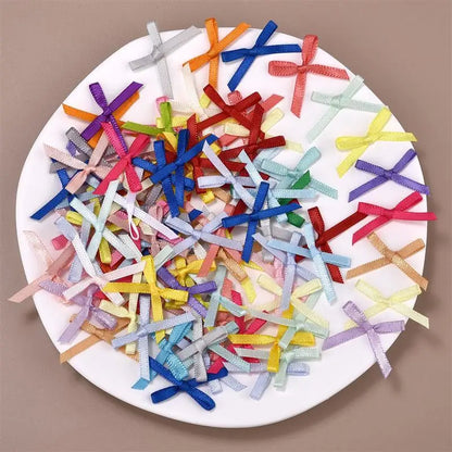 100Pcs 3mm Ribbons Mini Satin Ribbons Flowers Bows Ties Christmas Bowknot For DIY Craft Scrapbooking Embellishment Accessories