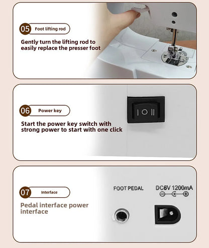 Sewing Machine, 12 Stitches Domestic Sewing Machine, Presser Foot, Overlock Machines, Electric Portable Pedal, Clothes Stitch