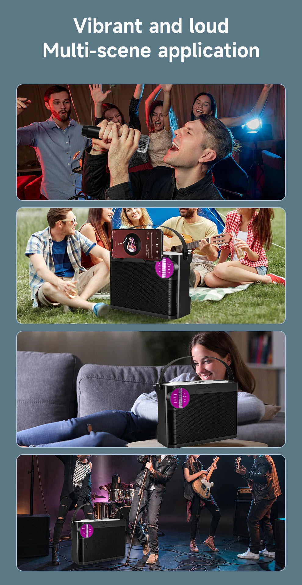 #LED Powerful Wireless Portable Dual Microphones Bluetooth 5.3 Speaker Hifi Stereo Family Party Karaoke Subwoofer Boombox gifts