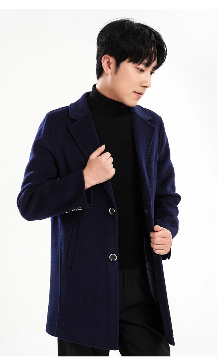 Autumn and Winter Mid-Length Western-Style Business Reversible Woolen Coat Men's 100% Wool Handmade Coat Cashmere Overcoat Coat
