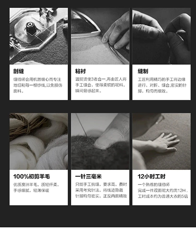 Autumn and Winter Mid-Length Western-Style Business Reversible Woolen Coat Men's 100% Wool Handmade Coat Cashmere Overcoat Coat