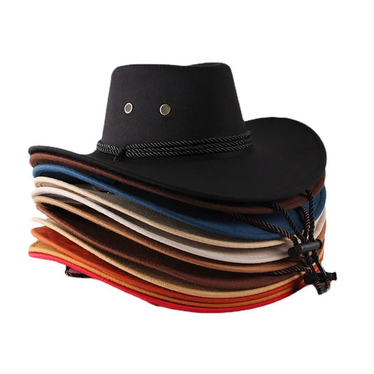 Chapeau de cowboy occidental vintage, chapeau de bassin de couleur unie, chapeau de jazz à large bord, protection solaire en plein air pour randonnée, camping, équitation, chapeau de cow-girl