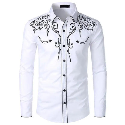 Chemise brodée à la main de style occidental, chemise rétro américaine, chemise brodée tendance pour homme, haut respirant, tailles S à 2XL