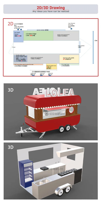 Customized Commercial Food Trucks Concession Food Trailers Street Mobile Food Trucks Fast Food Trailers For Sale USA Europe