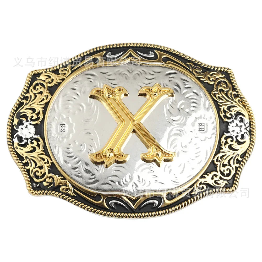 Boucle de ceinture avec lettres de A à Z, accessoires en alliage doré, style denim occidental