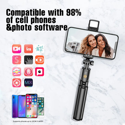 Trépied sans fil pour perche à Selfie, avec télécommande Bluetooth légère, extensible, pour iPhone, téléphone portable, Tiktok, Streaming en direct
