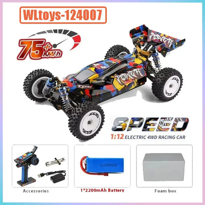WLtoys 124016 124017 V8 75 km/h Voiture télécommandée électrique 4x4 sans balais haute vitesse tout-terrain Drift pour adultes