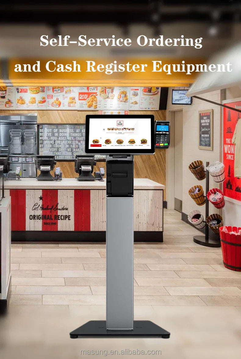 Meilleure vente MASUNG MS-S11 système de commande de kiosque en libre-Service tout en un support de sol POS kiosques de commande alimentaire paiement en libre-service