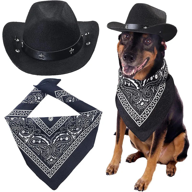 1 ensemble chien chat taille animal de compagnie chapeau de cowboy et bandana écharpe West accessoires pour chats chiens fête festival port quotidien