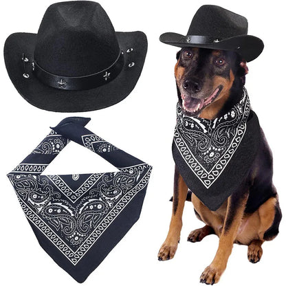 1 ensemble chien chat taille animal de compagnie chapeau de cowboy et bandana écharpe West accessoires pour chats chiens fête festival port quotidien