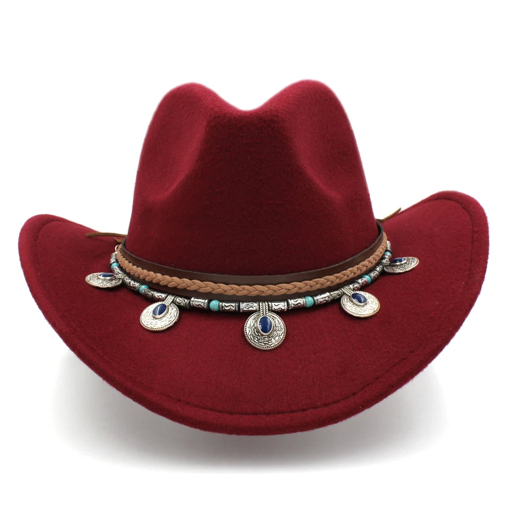 Men's Women's Western Equestrian Cowboy Hat Cattleman Riding Cowgirl Cap Wide Brim Felt Fedora Jazz Church Caps Шляпа Chapeau