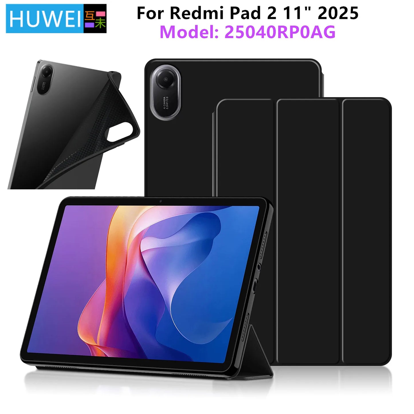 HUWEI Case For Xiaomi Redmi Pad 2 2025 Flip Stand Cover for Redmi Pad 2 Pad2 Case Red Mi Pad 2 11 inch Tablet Case TPU Shell