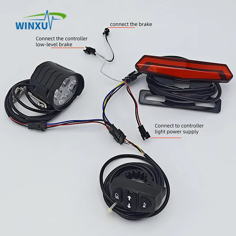 Feu arrière de phare de vélo électrique 36V 48V 60V, clignotant gauche droit, feu stop bas, interrupteur intégré, Kit universel pour vélo électrique