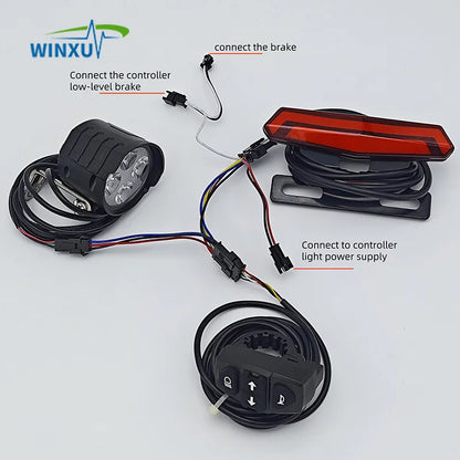 Feu arrière de phare de vélo électrique 36V 48V 60V, clignotant gauche droit, feu stop bas, interrupteur intégré, Kit universel pour vélo électrique