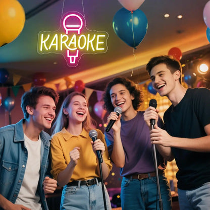 Karaoke Night Neon Sign LED Dimmable Neon Light for Live on Air Music Room Bar Open Music Studio Game Room Party Wall Decor Gift