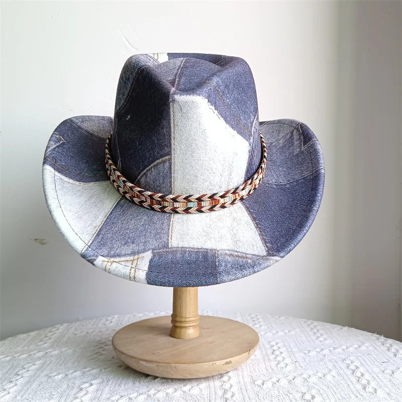 Chapeau de cowboy de style ethnique, tendance, chic, unisexe, couleur unie, avec décoration en forme de taureau, style western