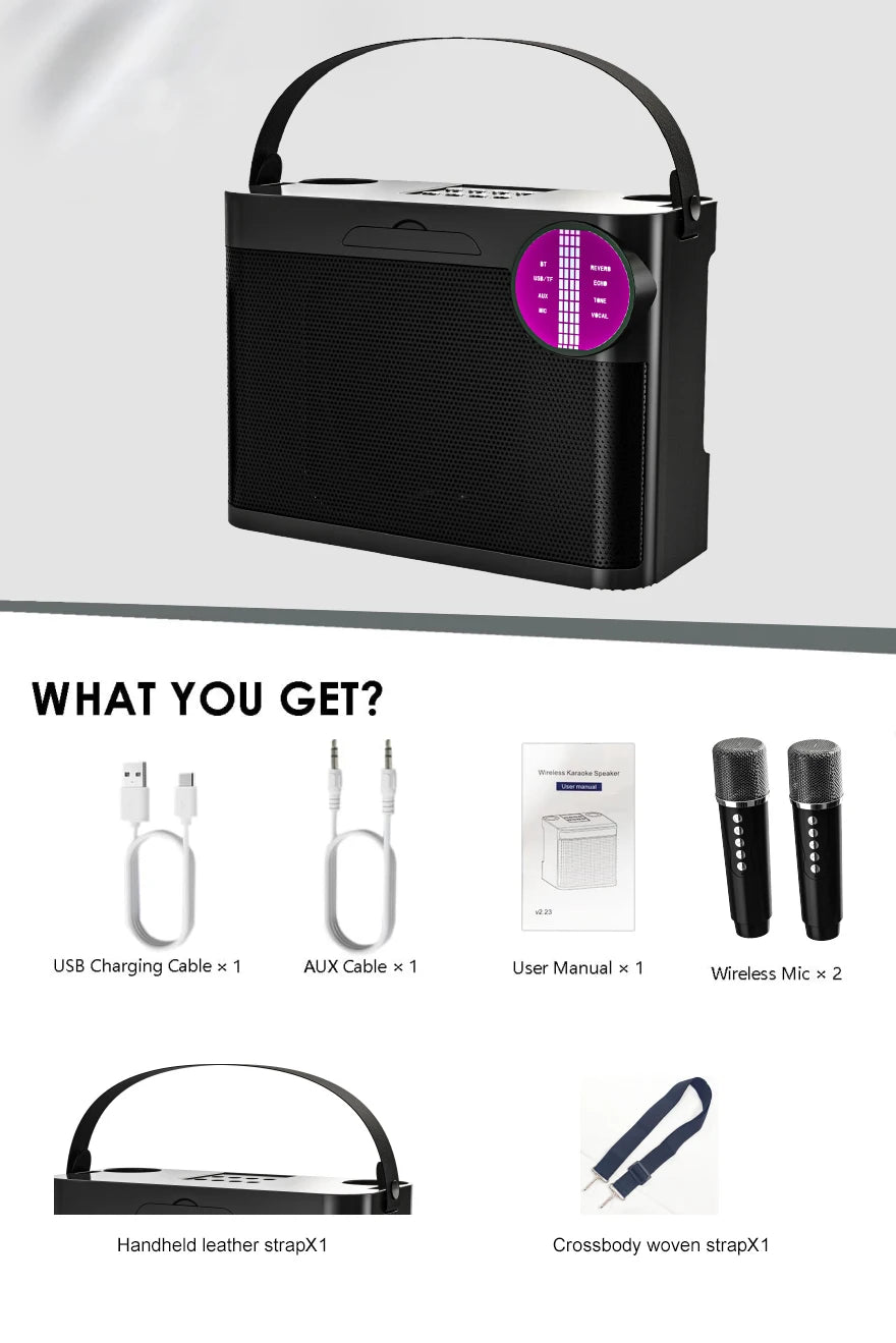 #LED Powerful Wireless Portable Dual Microphones Bluetooth 5.3 Speaker Hifi Stereo Family Party Karaoke Subwoofer Boombox gifts