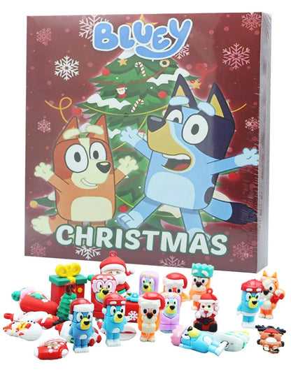 Bluey Figure Christmas Advent Calendar 24pcs Set Blind Box Birthday Gift Kawaii Blue Dog Anime Figural Action Pvc Model Kid Toy