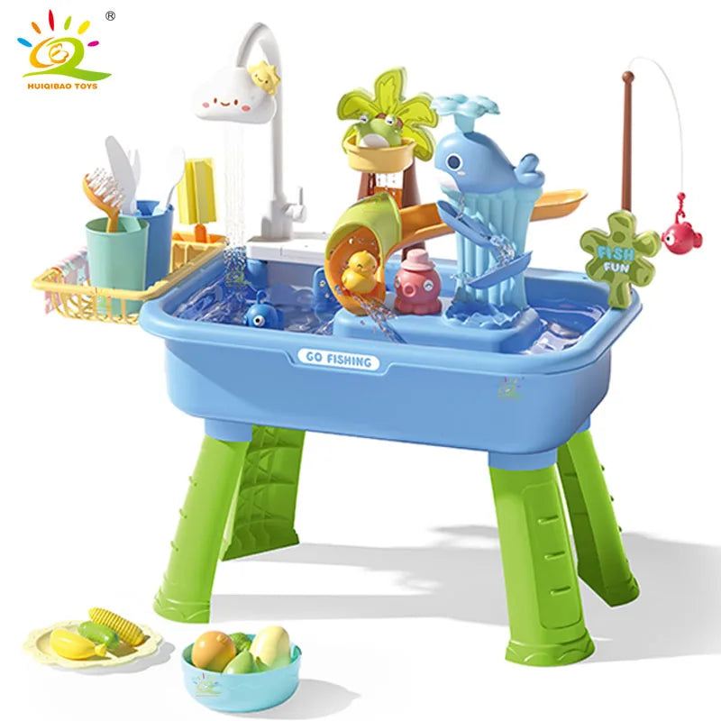 Children's kitchen toys electric fun water play water wash basin fishing dishwashing home role-playing baby early education toys