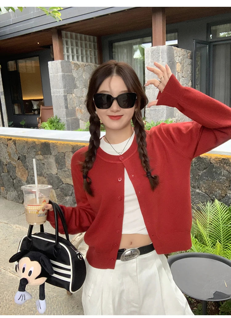 Cardigans tricotés à manches longues et col rond pour femme, pulls doux et solides, collection automne-hiver 2025