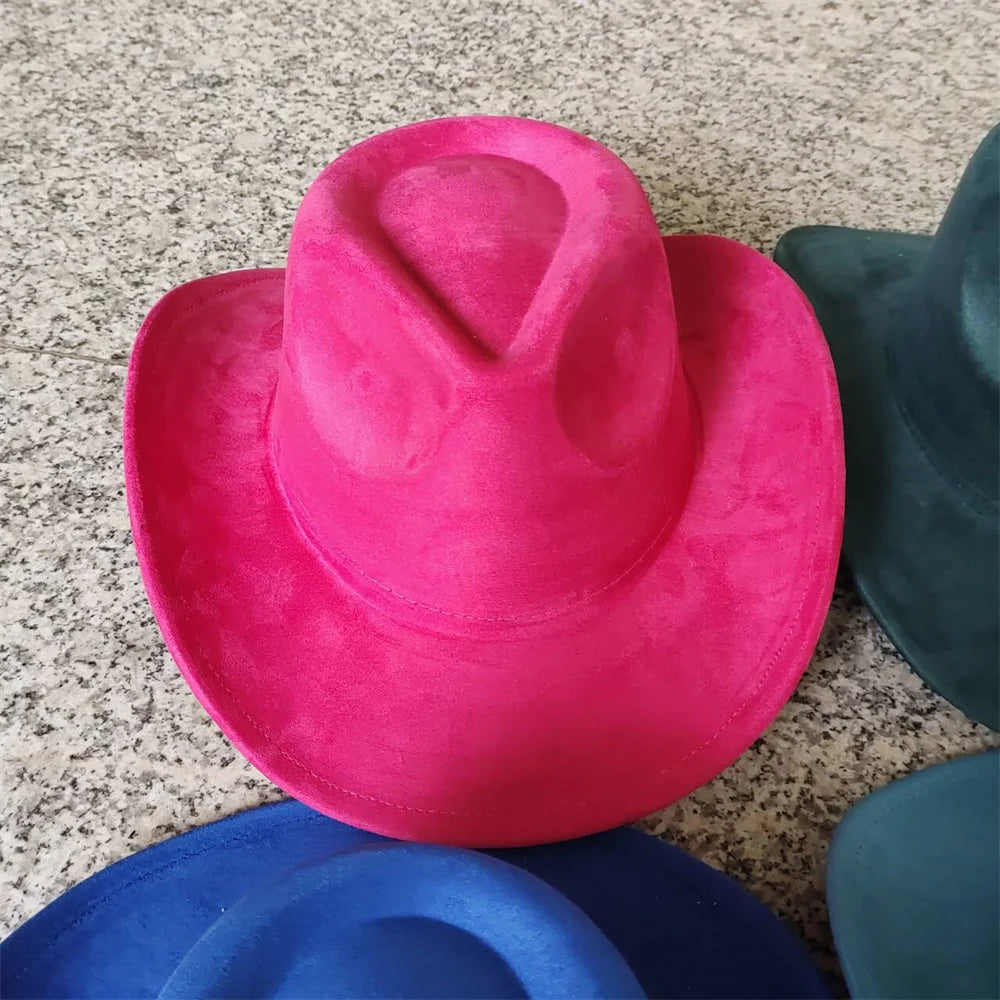 Classic Suede Leather 7.5CM Western Cowboy Women's Fedora Hat Men's Church Jazz Hat Fashion Travel Party Hat Denim Hat 2025