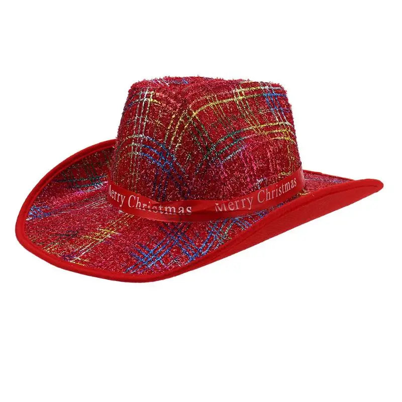 Chapeau de Cowboy de noël rouge, décoration du père noël, accessoires de fête de vacances, chapeau de Cowgirl à large bord, chapeau de Jazz