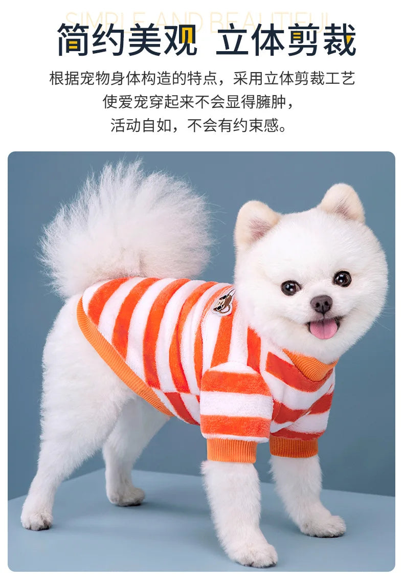 Vêtements pour animaux de compagnie à rayures arc-en-ciel d'automne et d'hiver, vêtements mignons et chauds pour chats en peluche, fournitures pour chiens, sweat à capuche pour chien, costume Schnauzer