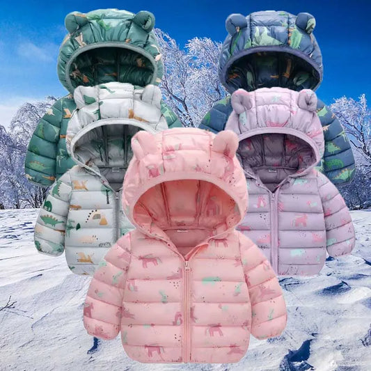 Autumn Girls Down Coats Baby Warm Hooded Jackets Kids Cartoon Outerwear Children Fashion Overcoat Boys Cute Clothes 1-5 Years