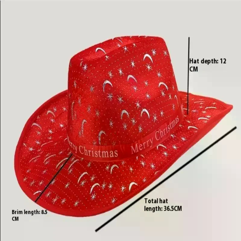 Chapeau de Cowboy de noël rouge, décoration du père noël, accessoires de fête de vacances, chapeau de Cowgirl à large bord, chapeau de Jazz