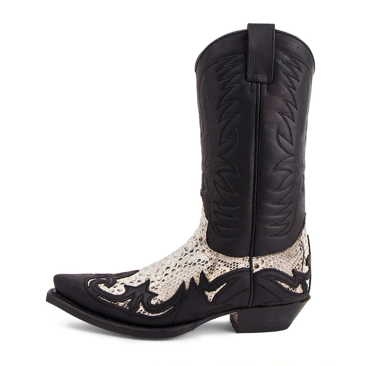 Pointed Toe Embroidered Mid-Calf Boots Snake Print Western Cowboy Men Botines Color-Blocked Slip-On Chelsea Cool Botas Femininas