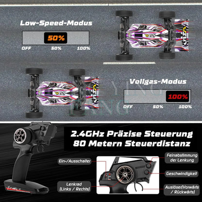 WLtoys 124016 124017 V8 75 km/h Voiture télécommandée électrique 4x4 sans balais haute vitesse tout-terrain Drift pour adultes