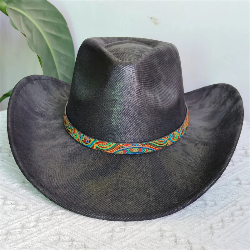 Faux Leather Western Cowboy Hats Men Women retro cowboy hats big brim cowgirl hat knight hat men chapeau ковбойская
