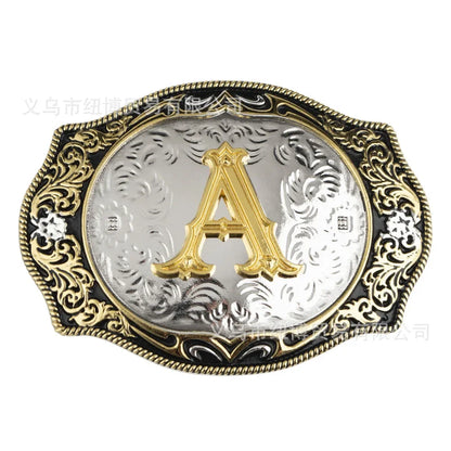 Boucle de ceinture avec lettres de A à Z, accessoires en alliage doré, style denim occidental