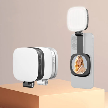 Magnetic Phone Selfie Light Mobile Phone Fill Light with Mirror Folding LED Phone Fill Light Rechargeable for Makeup Photography