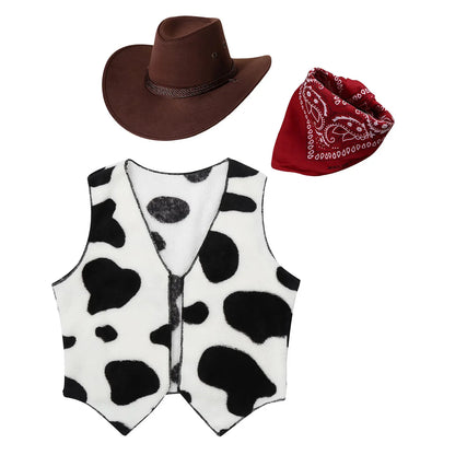 Costume de cow-boy et de cow-girl du Far West, déguisement d'Halloween, gilet sans manches à franges avec bandana et chapeau